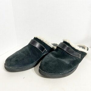 Cole Haan Nike Air Leather Suede Slip On Sheepskin Sherpa Fleece Lined Mule Clog